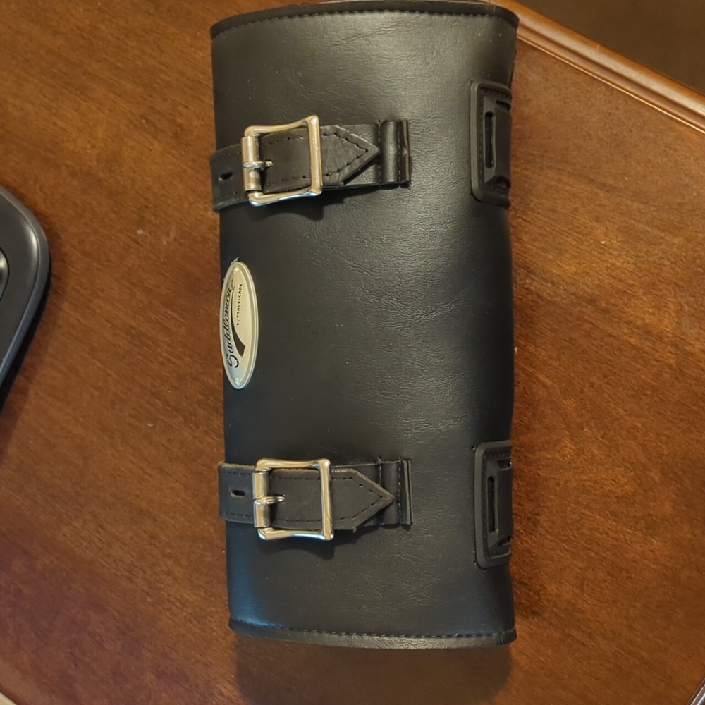 Leather roll bag for handle or sissy bar